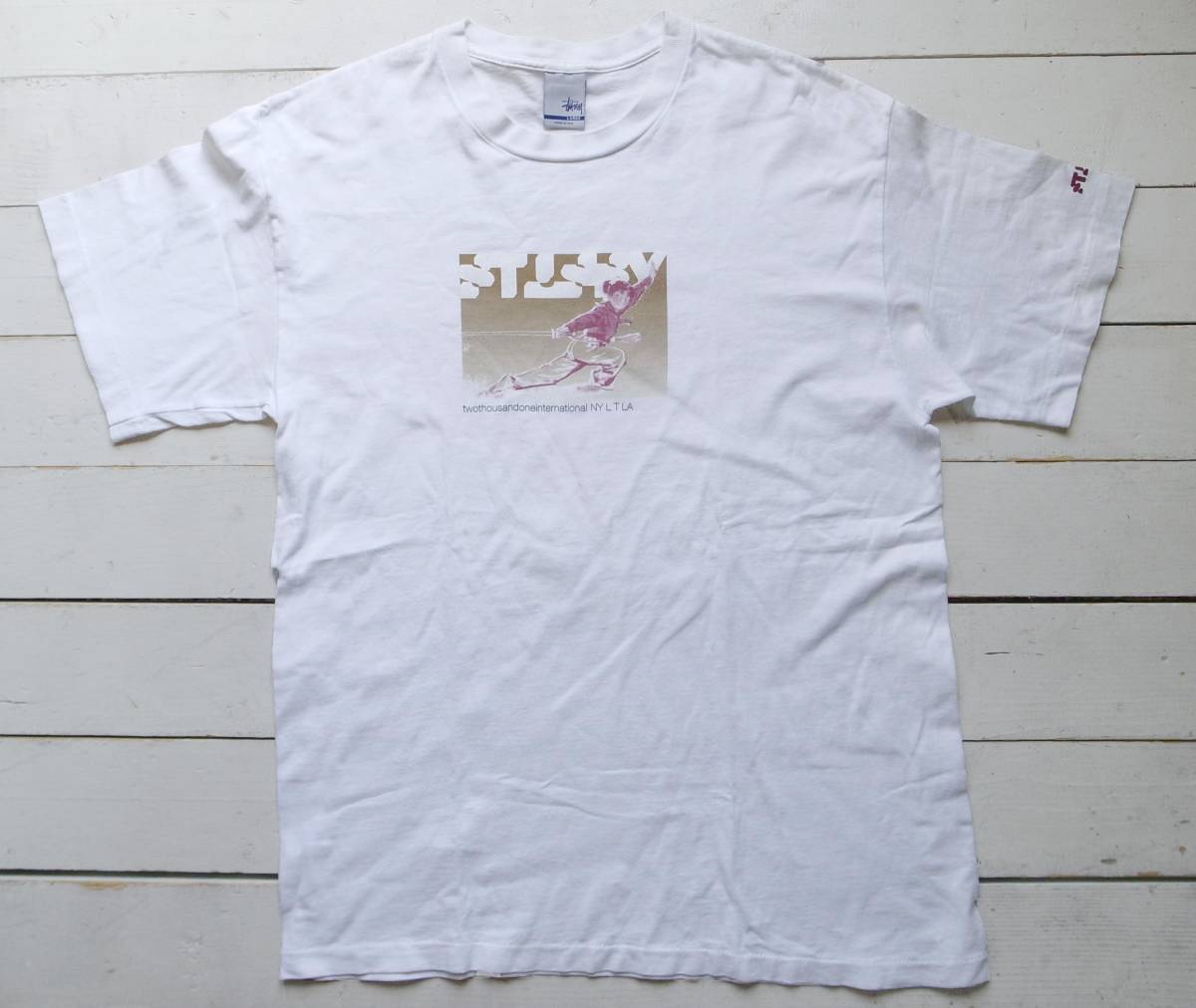 90's STUSSY ステューシー カンフーガールTシャツ L 白 USA製 銀タグ OLD ビンテージ_画像1