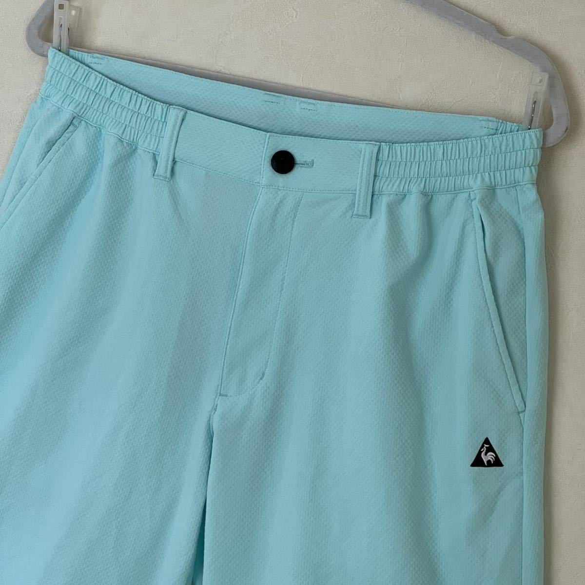 超美品 le coq sportif(ルコックスポルティフ)メンズ ゴルフ パンツ L(W80cm)ブルー 使用3回 ハーフ ボトムス スポーツ春夏秋 デサント_前側