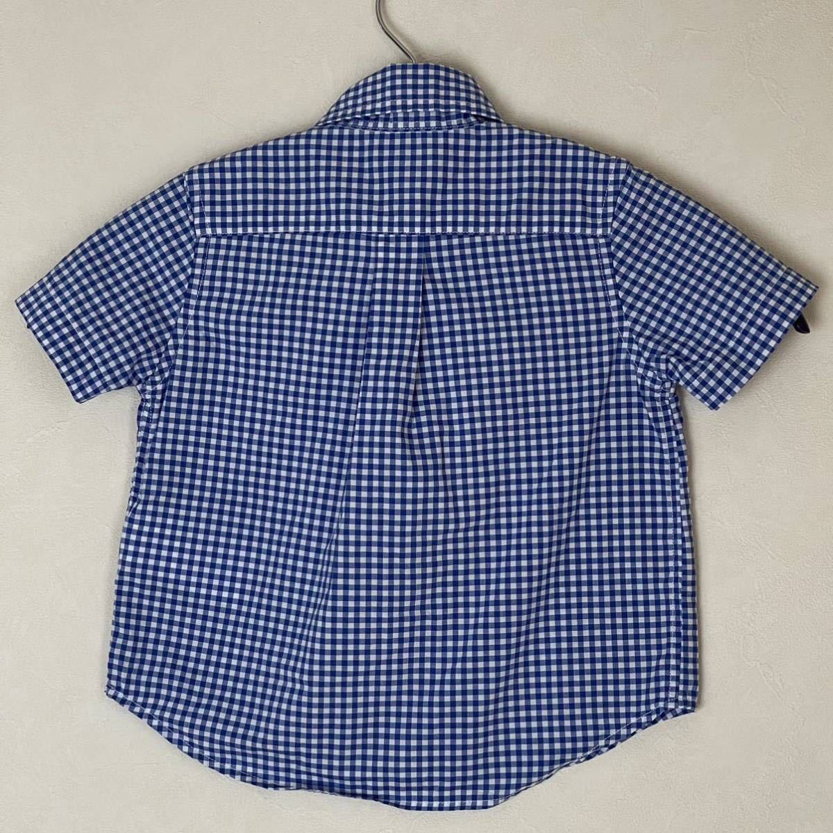 超美品 Ralph Lauren(ラルフローレン)半袖 シャツ T80cm.B48cm(12M)ベビー キッズ 使用２回 ブルー ホワイト  ラルフローレン(株) コットン