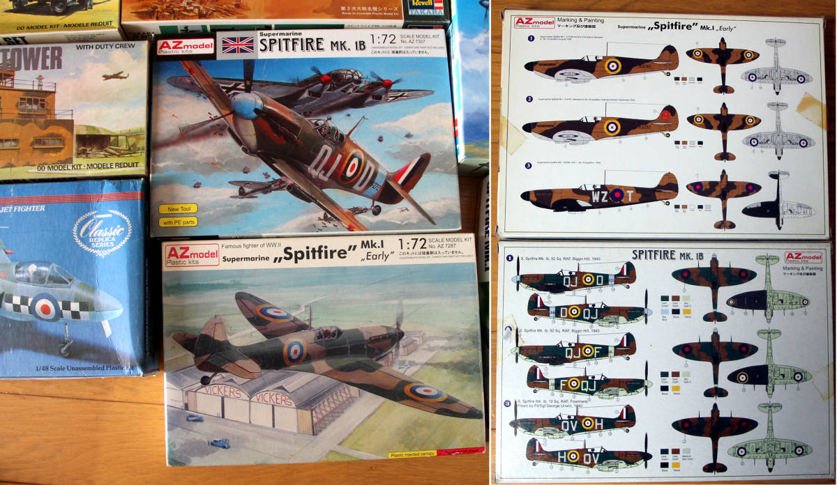 英国機まとめて出品 Lindberg:バルカン ビクター ハンター　AZモデル:Spitfire MkIb &“Early”　オータキ:Spitfire Mk.8　など全12 NCです_AZ Spitfire Mk.I B & Mk.I Early 右は箱裏