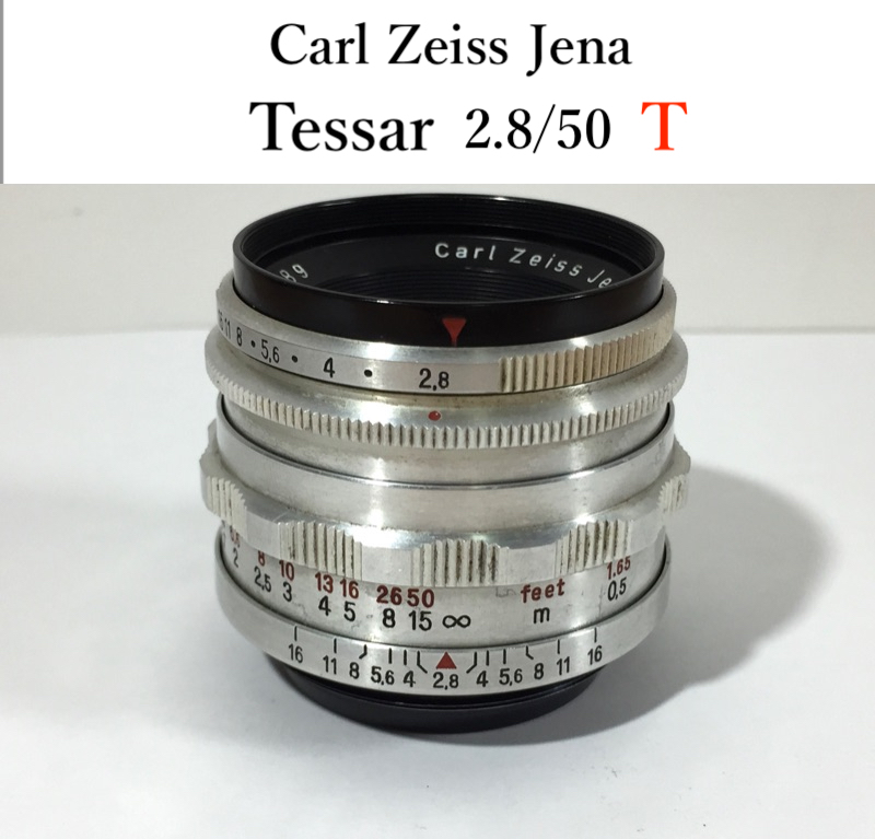 超レア！ Carl Zeiss Jena Tessar 2.8/50 T RED T F2.8 50mm M42 1952-55年 テッサー プリセット絞り オールドレンズ_画像1