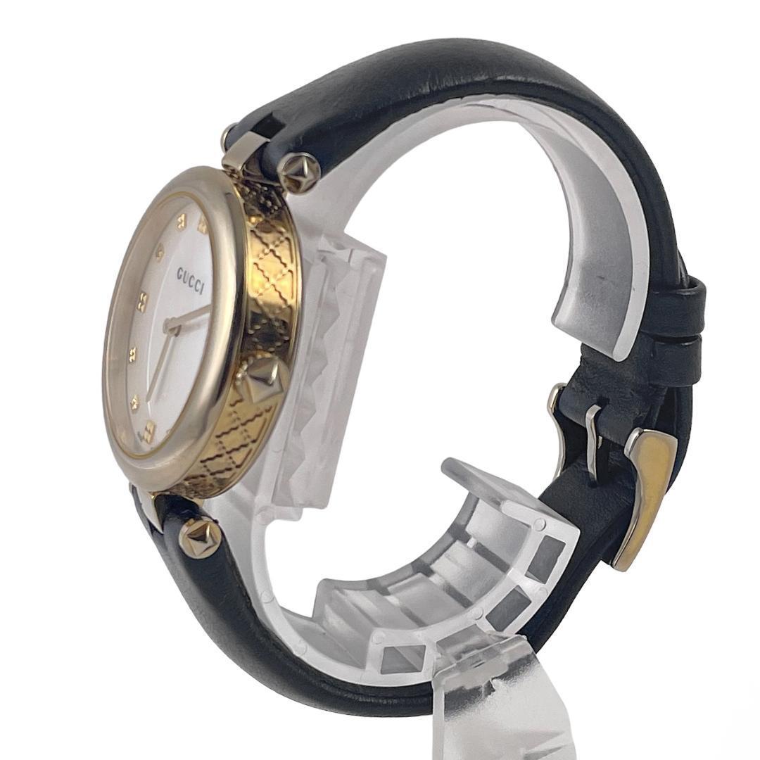 ★現行・美品★GUCCI グッチ 腕時計 ディアマンティッシマ 32MM 141.4 YA141404 ゴールド 黒 シェル文字盤 ホワイトシェル レザーバンド