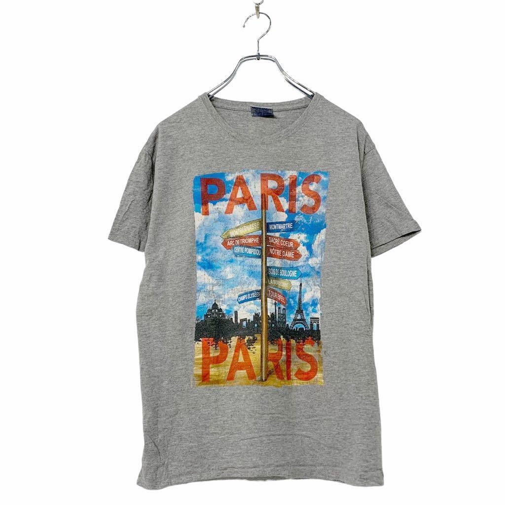 SAFON 半袖 プリント Tシャツ M グレー ブルー PARIS シンプル アメカジ Tee 古着卸 アメリカ仕入 a508-5222_画像1