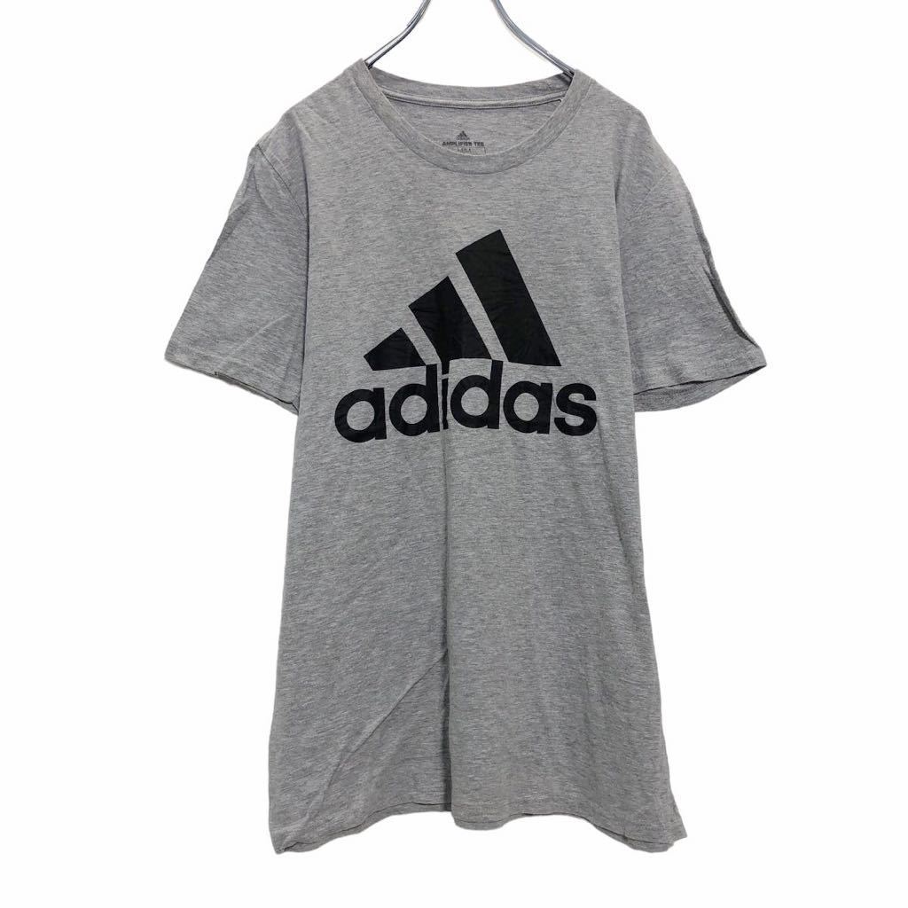 adidas 半袖 プリント ロゴ Tシャツ M グレー ブラック アディダス ビッグプリント 古着卸 アメリカ仕入 a508-5642_画像1