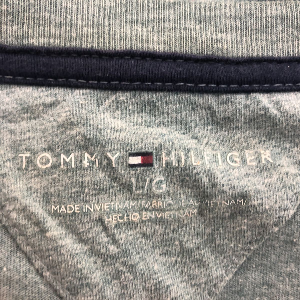 TOMMY HILFIGER 半袖 ロゴ Tシャツ L グリーン トミーヒルフィガー Ｖネック 古着卸 アメリカ仕入 a508-5163_画像9