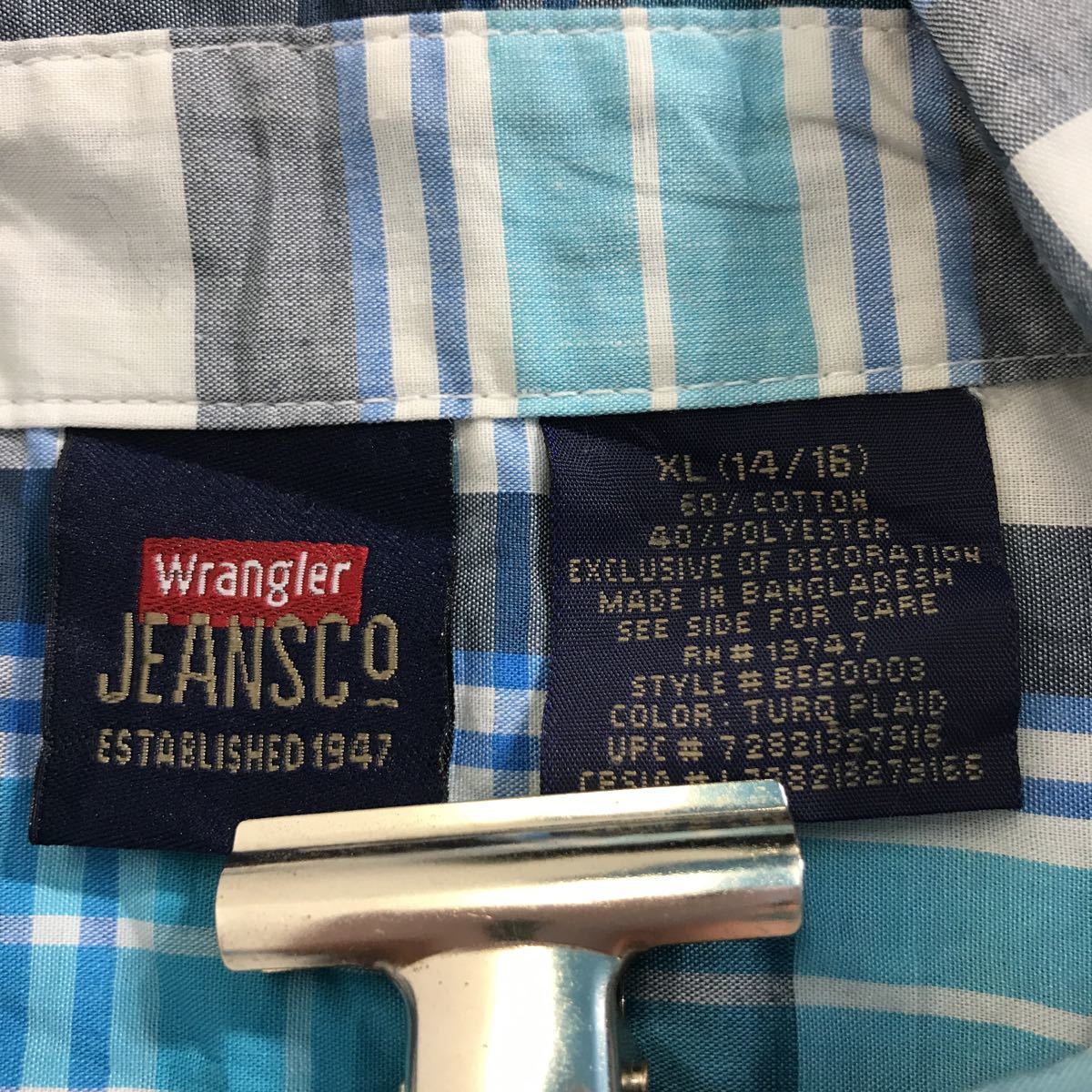 Wrangler 半袖 チェック シャツ キッズ XL ホワイト ターコイズ ネイビー ブルー ラングラー 古着卸 アメリカ仕入 a508-5308_画像7