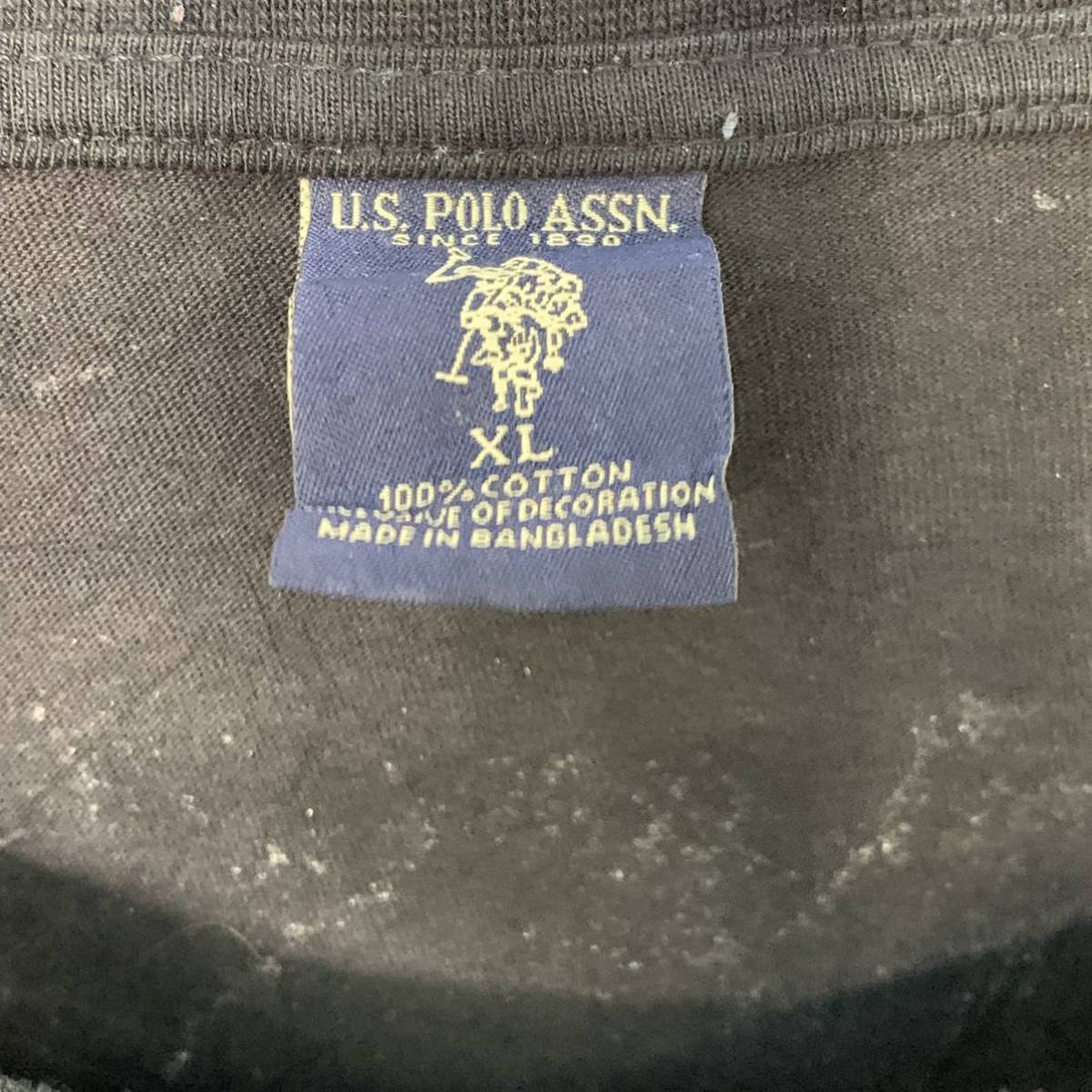 U.S.POLOASSN 半袖 ロゴ プリント Tシャツ XL ブラック ホワイト ポロ 100% コットン 胸元 古着 古着卸 アメリカ仕入 a508-5311の画像7