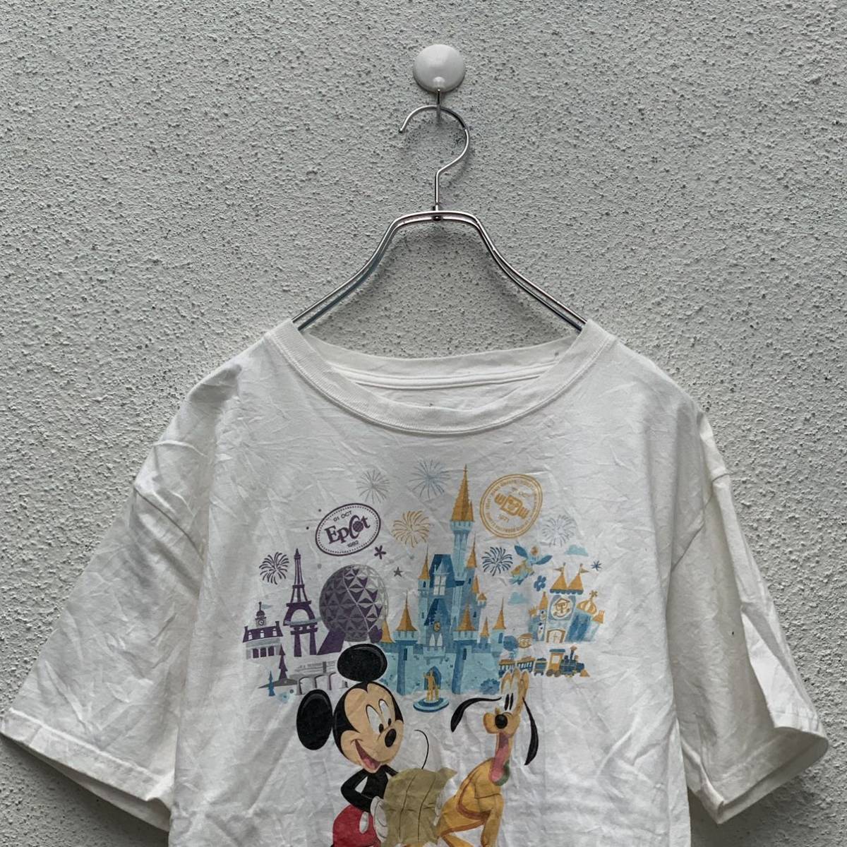 Disney Park 半袖 ロゴ プリント Tシャツ ウィメンズ XL ホワイト ディズニー キャラクター ミッキー 古着卸 アメリカ仕入 a508-5489_画像2