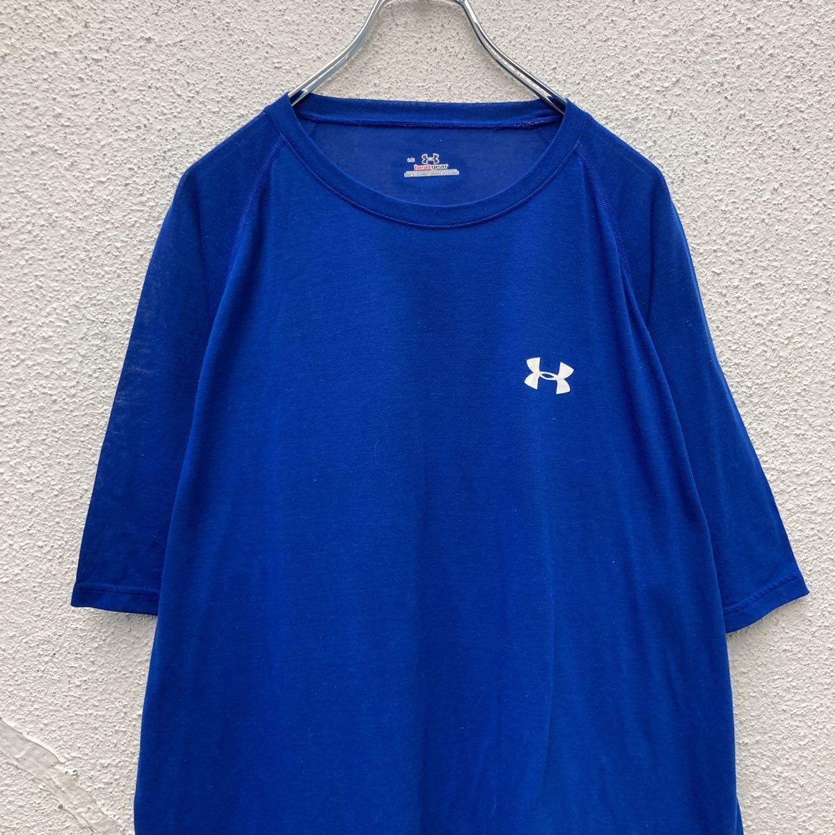 UNDER ARMOUR 半袖 ロゴ Tシャツ L ブルー ホワイト アンダーアーマー ワンポイント スポーツ 薄手 古着卸 アメリカ仕入 a508-5620_画像2