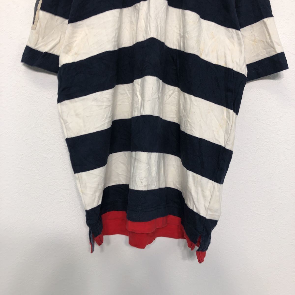 TOMMY HILFIGER 半袖 ボーダー ポロシャツ XL ホワイト ネイビー レッド ドッキング ビッグサイズ 古着卸 アメリカ仕入 a508-5556_画像3