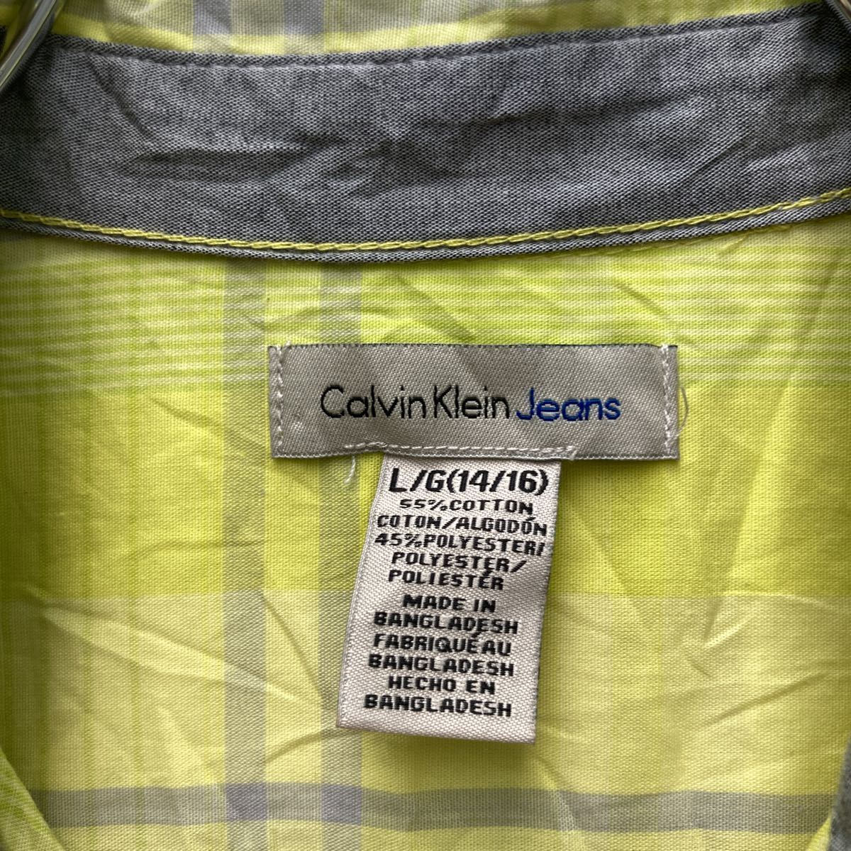 Calvin Klein 半袖 チェックシャツ キッズ Lサイズ カルバンクライン 黄色 イエロー 古着卸 アメリカ仕入 a508-5931_画像7