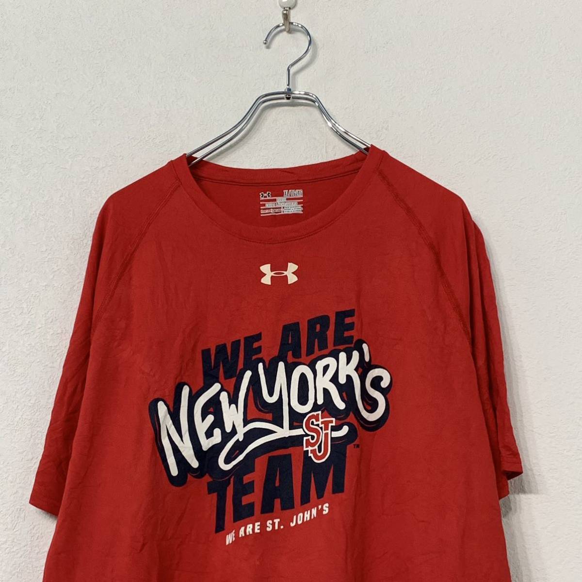 UNDERARMOUR 半袖 ロゴ プリント Tシャツ XL レッド ホワイト アンダーアーマー NY ビッグサイズ スポーツ 古着卸 アメリカ仕入 a508-5996_画像2