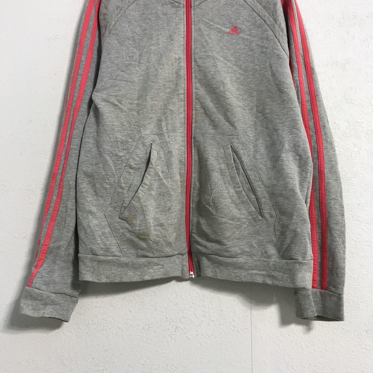 adidas Logo sweat sweatshirt lady's L gray pink Adidas Zip up old clothes . America buying up a508-6294