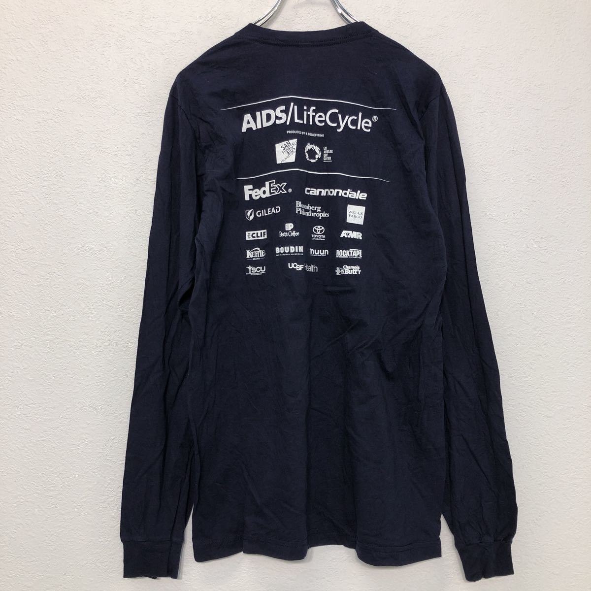 Americam Apparel 長袖 プリント Tシャツ M ネイビー オレンジ ブルー ホワイト バックプリント ロンT 古着卸 アメリカ仕入 a508-6374_画像4