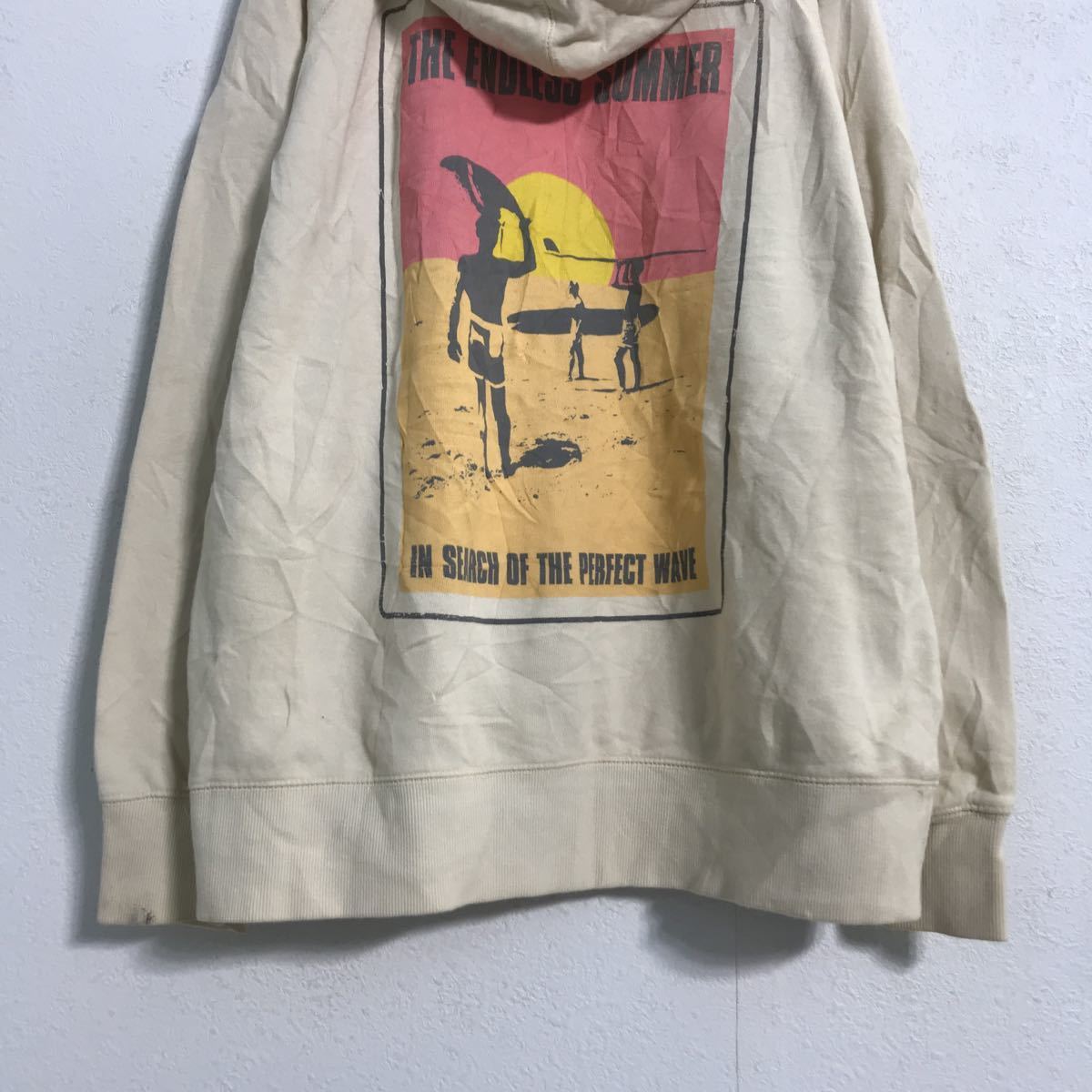 MALIBU SHIRTS プリント スウェット パーカー L ベージュ ジップアップ バックプリント サーフィン 夕日 夏 古着卸 アメリカ仕入 a508-6635の画像8