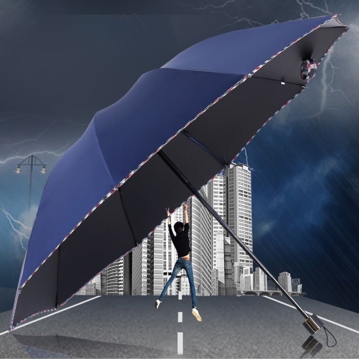 10本骨　耐風 クラシックチェック辺　晴雨兼用傘 折り畳み傘　ネイビー