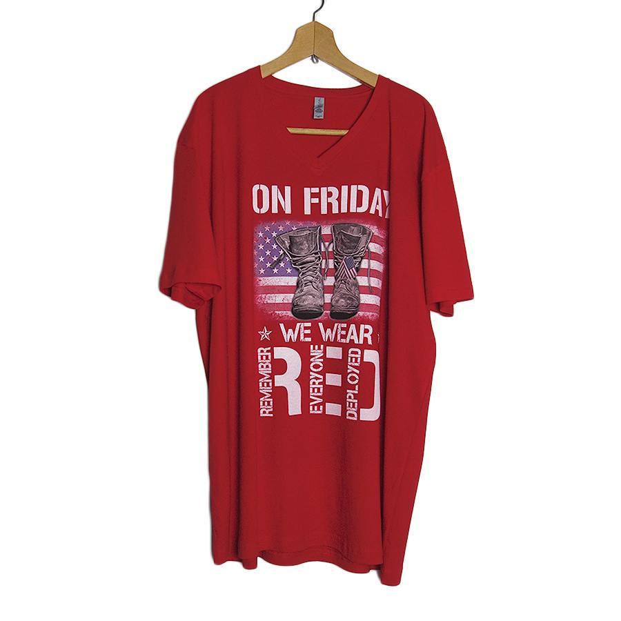 新品 Vネック Tシャツ NEXT LEVEL ミリタリーブーツと星条旗 プリントTシャツ 赤色 大きいサイズ 赤色 半袖 メンズ XXL_画像1