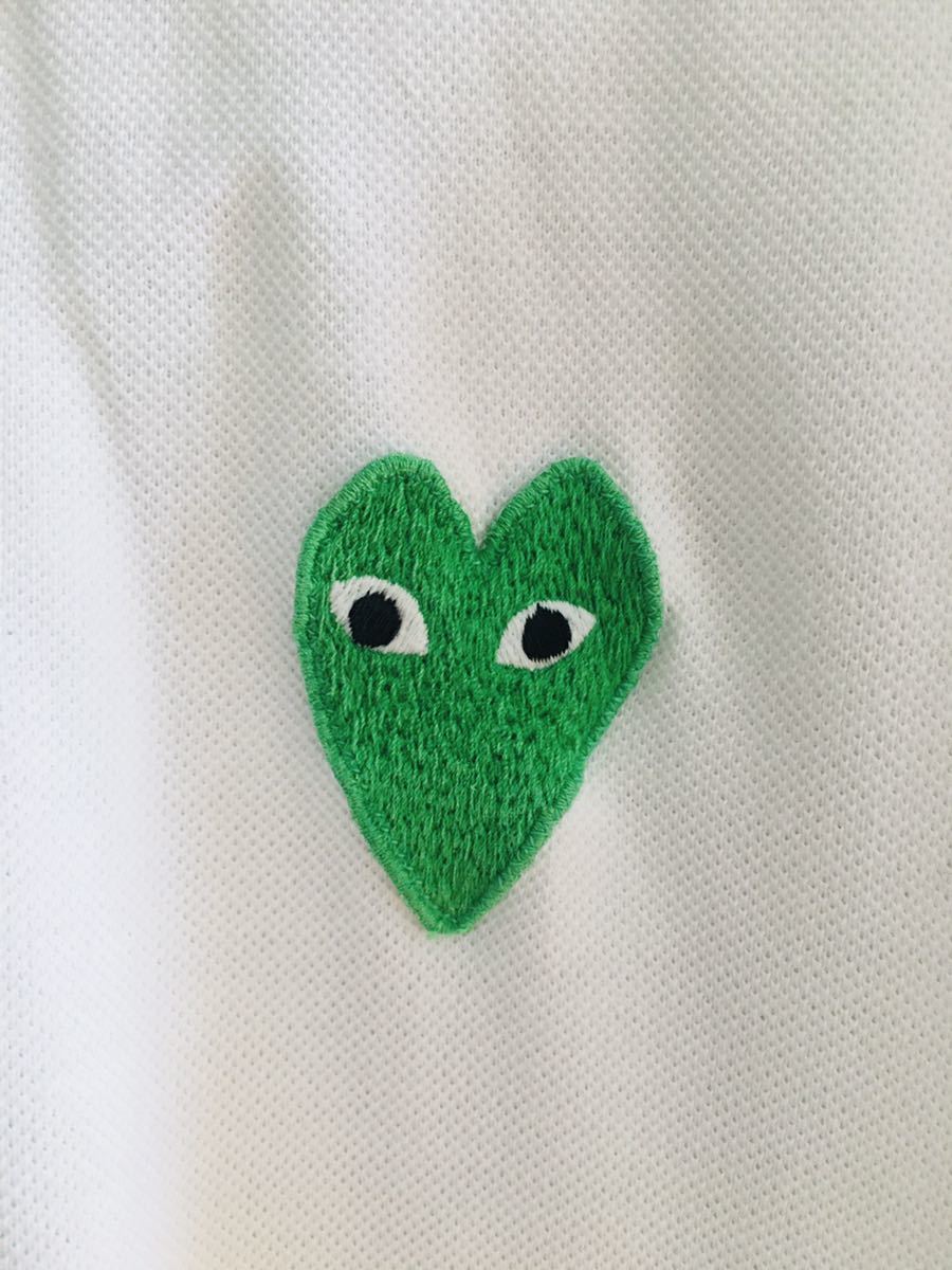 [ masterpiece * ultra rare * men's L* free shipping!] Play Comme des Garcons green Heart badge polo-shirt preliminary button attaching PLAY COMME des GARCONS