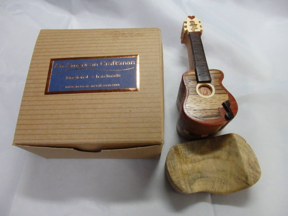 ★新品未使用★ハンドメイド木製パズルボックス（からくり宝石箱）ギター（ＢＯＸＯＬＯＧＹ作）ニューヨーク(木のおもちゃ)A64