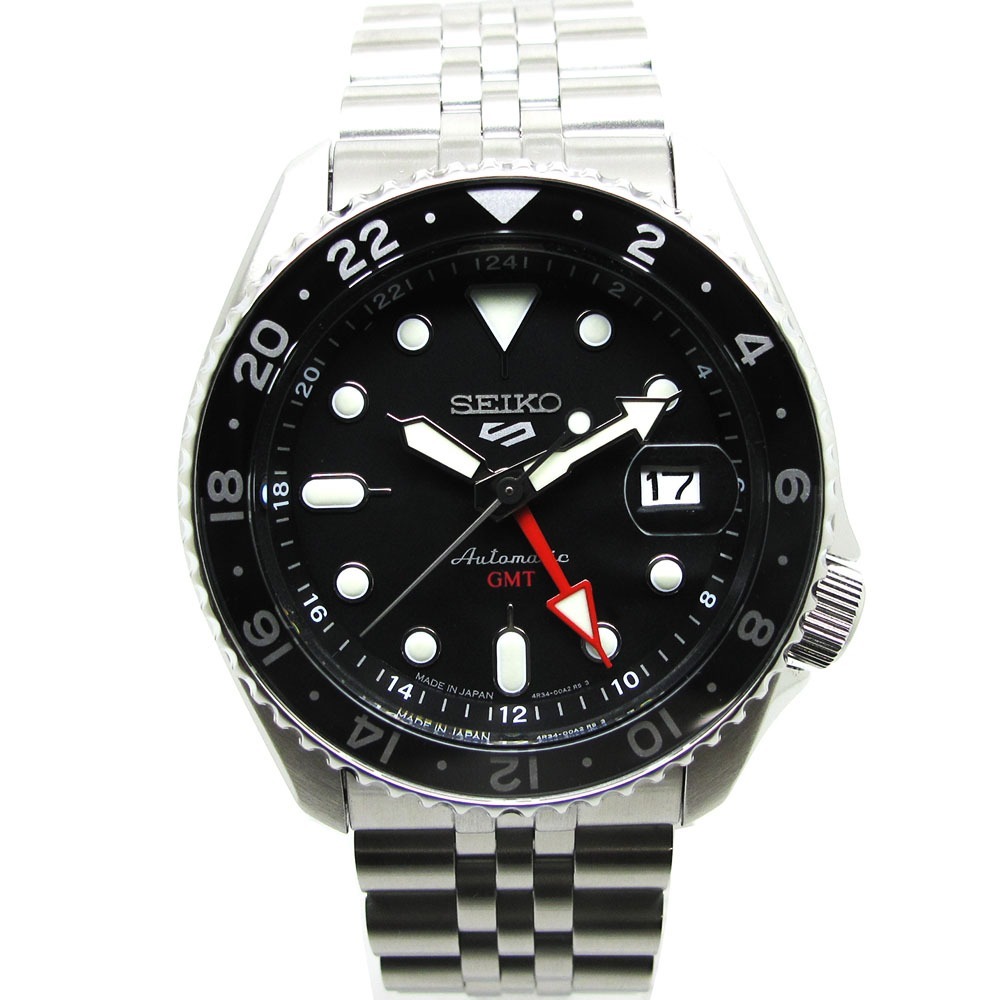休日限定 SEIKO 5 自動巻き 黒文字盤 GMT SBSC001 5スポーツ 腕時計