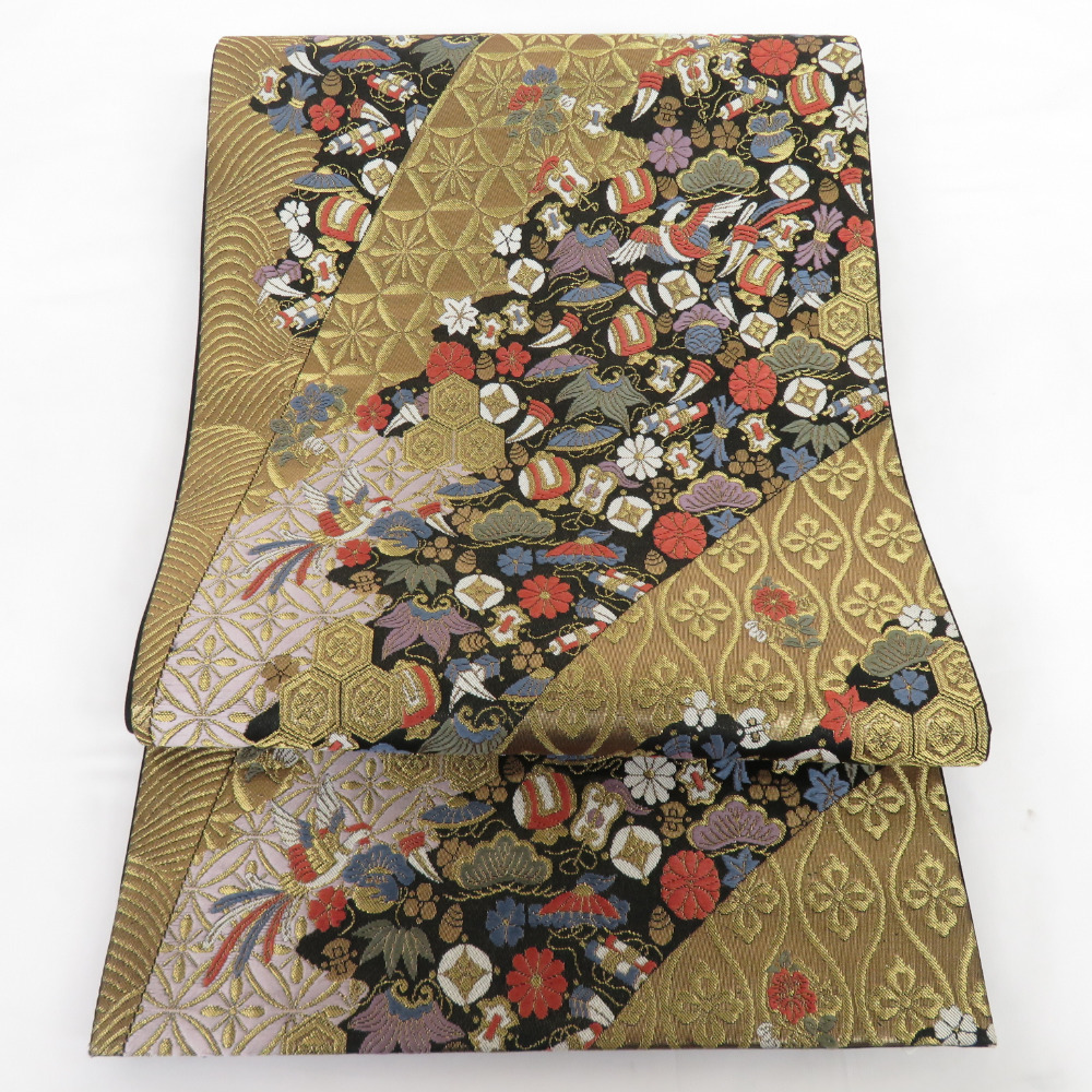 品質一番の 正絹 宝尽くし 正倉院文様 袋帯 金糸 美品 長さ432cm 着物帯 仕立て上がり フォーマル 正絹 六通柄 黒色 仕立て上がり 品質一番の 正絹 宝尽くし 正倉院文様 袋帯 金糸 美品 長さ432cm 着物帯 仕立て上がり フォーマル 正絹 六通柄 黒色 仕立て上がり