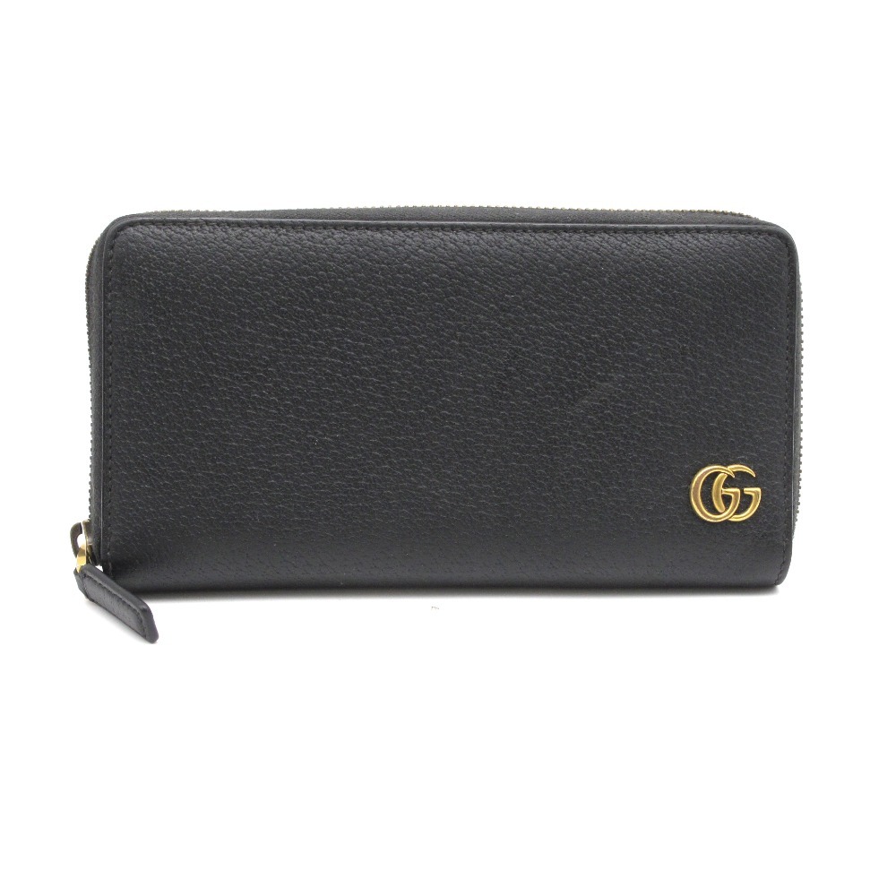 GUCCI グッチ GGマーモント レザー ジップ 長財布 ブラック-