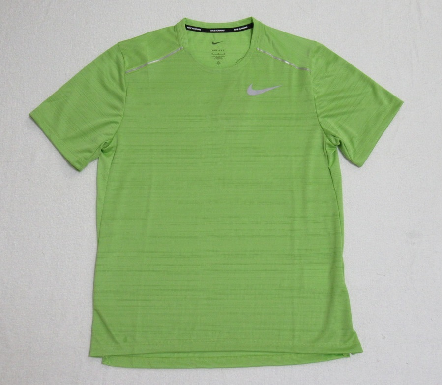 NIKE DRI FIT マイラー s/s トップ 黄緑 グリーン XL ナイキ ランニング 半袖 Tシャツ ドライフィット スポーツ アウトドア AJ7566-332_画像1