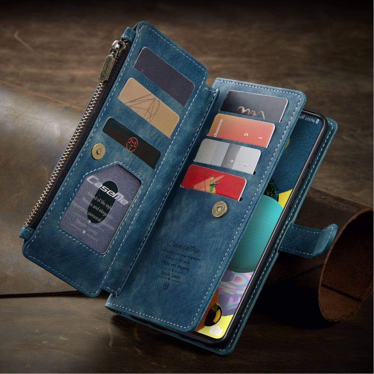 Galaxy A51 レザーケース ギャラクシー A51 ケース SCG07 SC-54A カバー カード収納 手帳型 お財布付き ブルーの画像3
