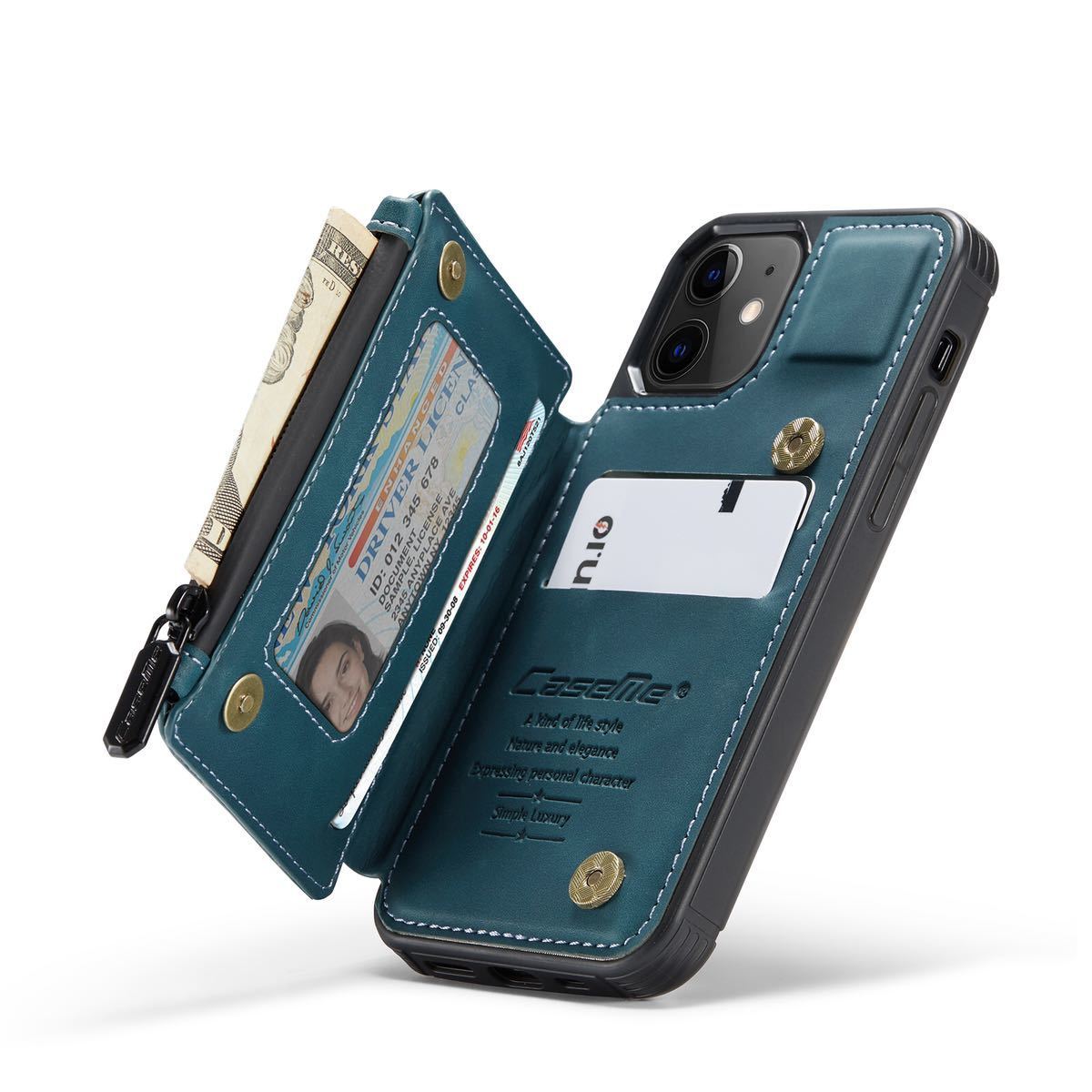 iPhone 12 mini кожанный кейс iPhone12 mini кейс iPhone 12 Mini покрытие . текстильная застёжка с карманом карта место хранения покрытие голубой 