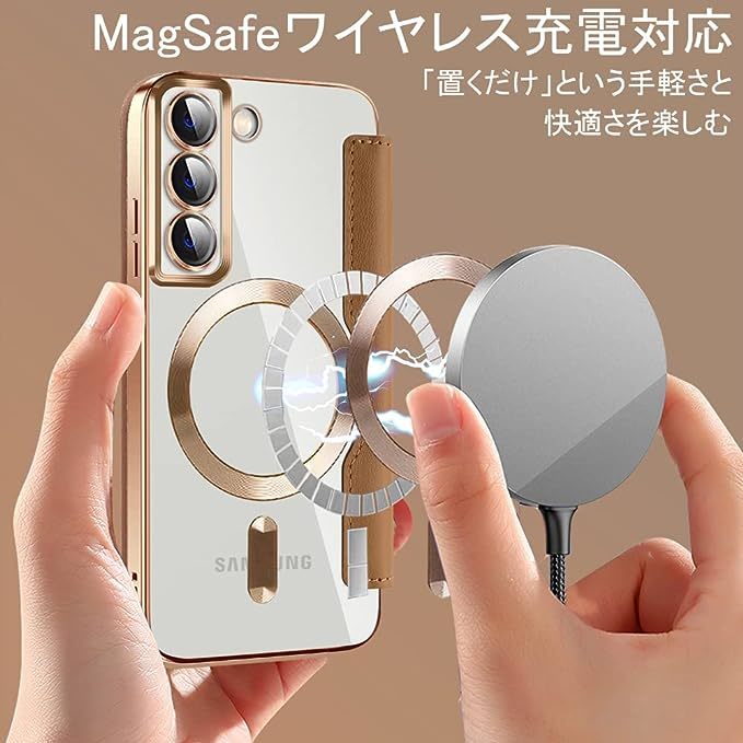 Galaxy S22 plus ケース ギャラクシーs22 プラス 手帳型 magsafe対応 背面 透明財布型 ワイヤレス充電対応 スマホケースPU革 軽量 薄型 _画像8