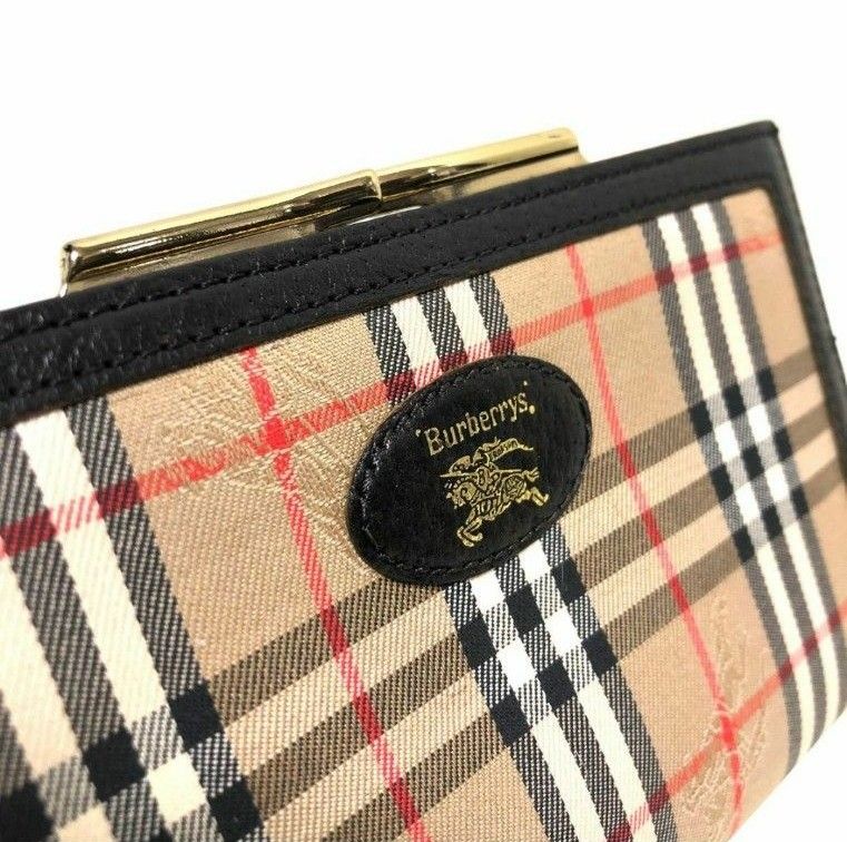 美品】Burberryバーバリー ゴールド 折り財布 ノバチェック キャンパス