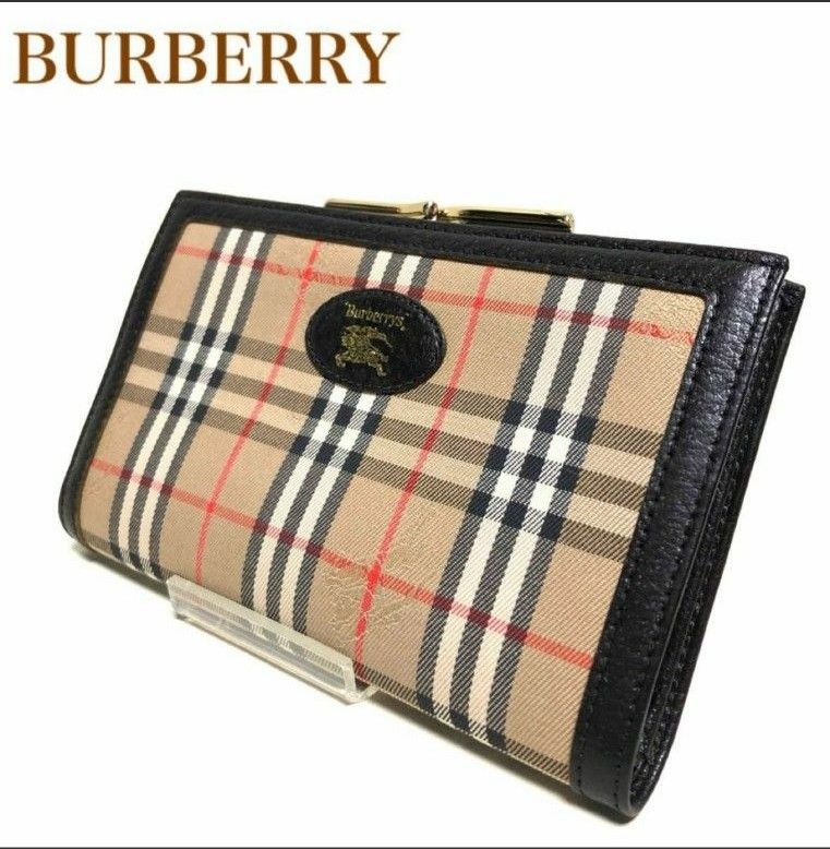 美品】Burberryバーバリー ゴールド 折り財布 ノバチェック キャンパス