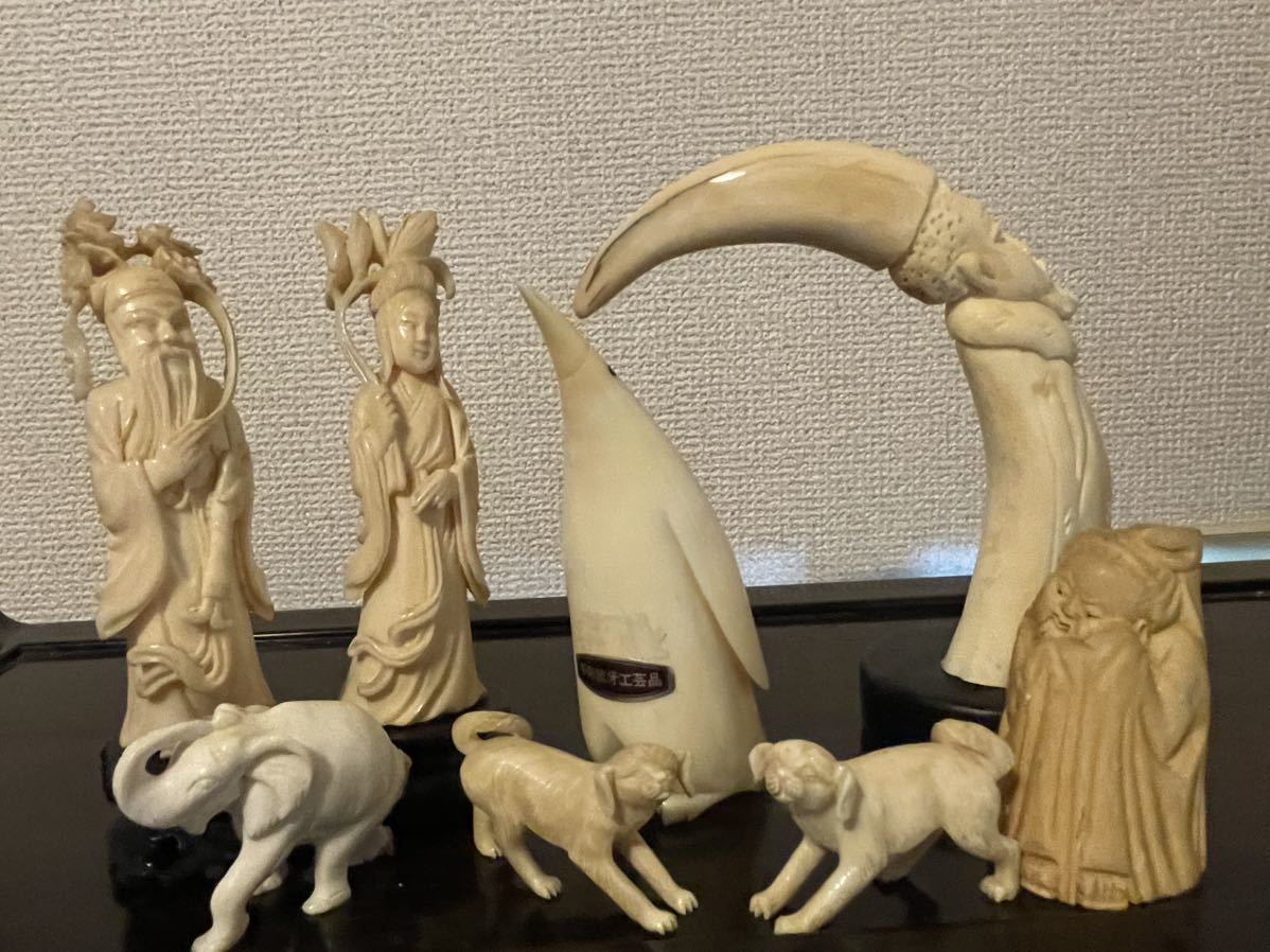 天然素材マンモス鯨歯仏教美術置物象牙風置物根付古玩材質不明細密彫刻