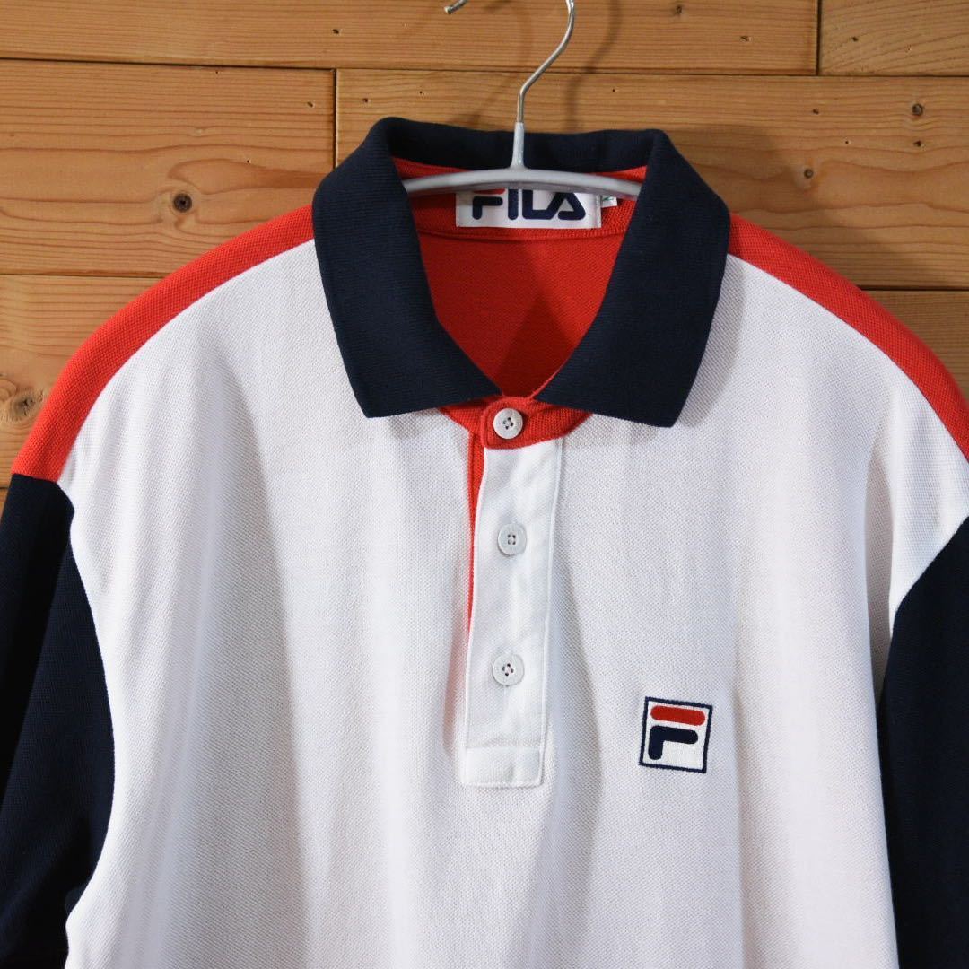 FILA フィラ　ポロシャツ スポーツ　赤白紺色　トリコロール風の3色カラー_画像3