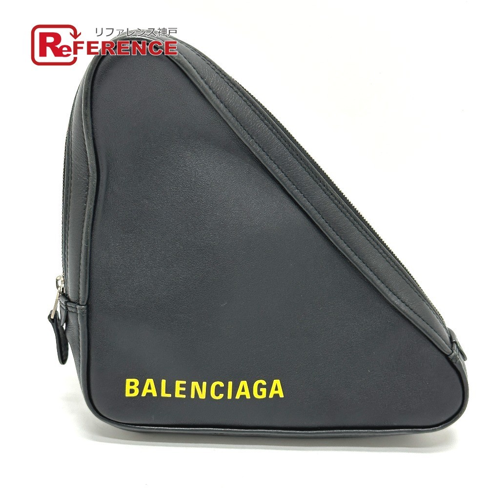 BALENCIAGA バレンシアガ 476976 トライアングル 三角 クラッチバッグ カバン ポーチ レザー ブラック メンズ【中古】