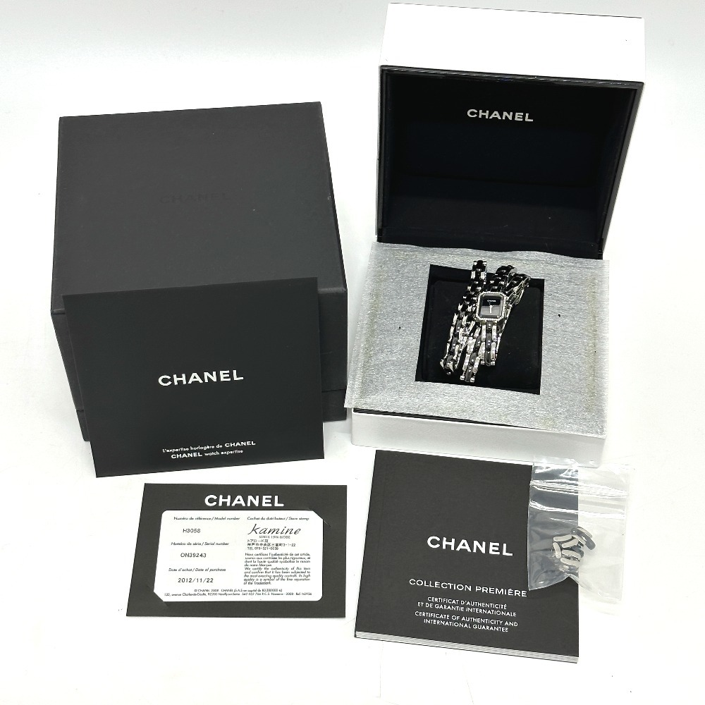 CHANEL シャネル H3058 プルミエール トリプルブレスレット ベゼルダイヤ 腕時計 SS ブラック レディース【中古】_画像9