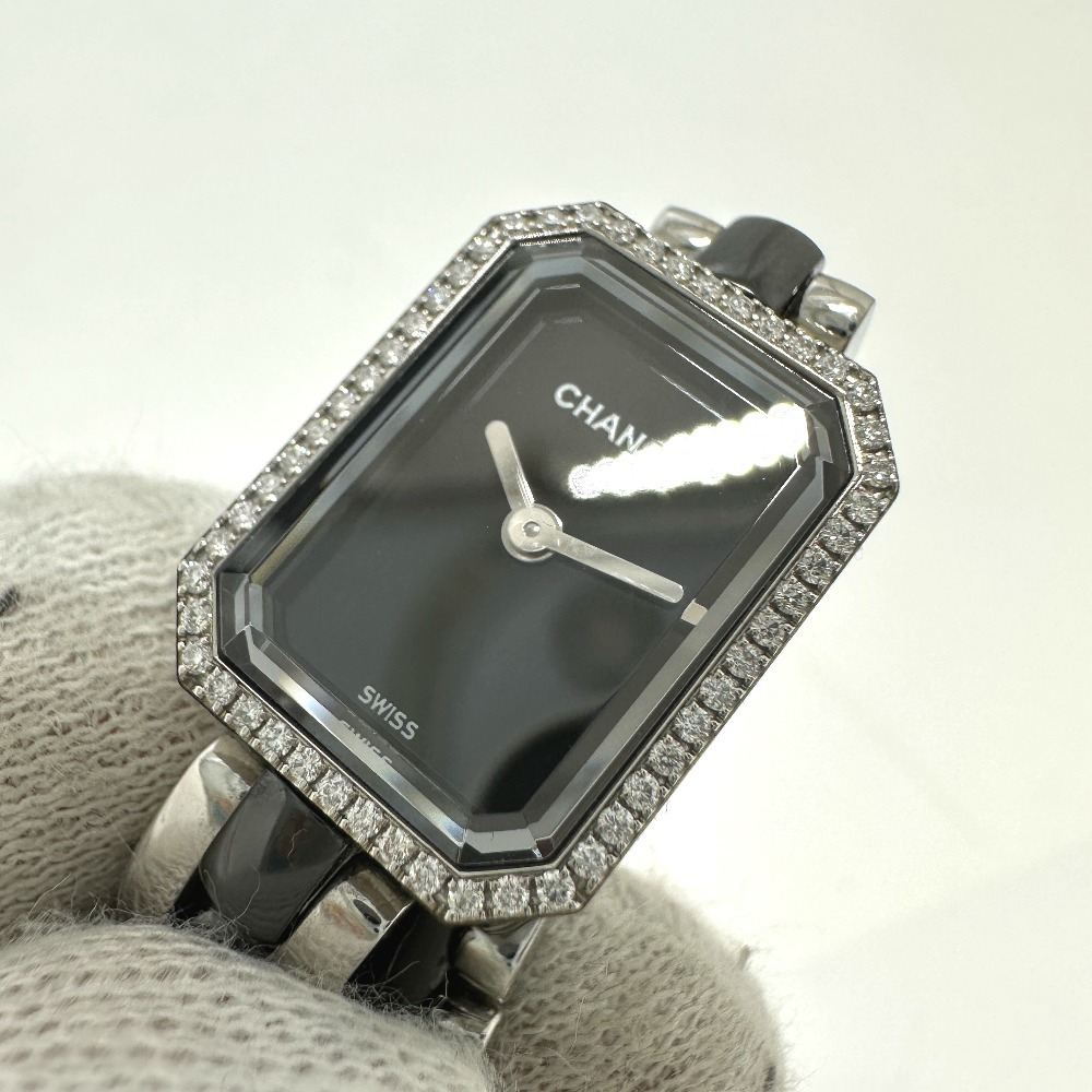 CHANEL シャネル H3058 プルミエール トリプルブレスレット ベゼルダイヤ 腕時計 SS ブラック レディース【中古】_画像8