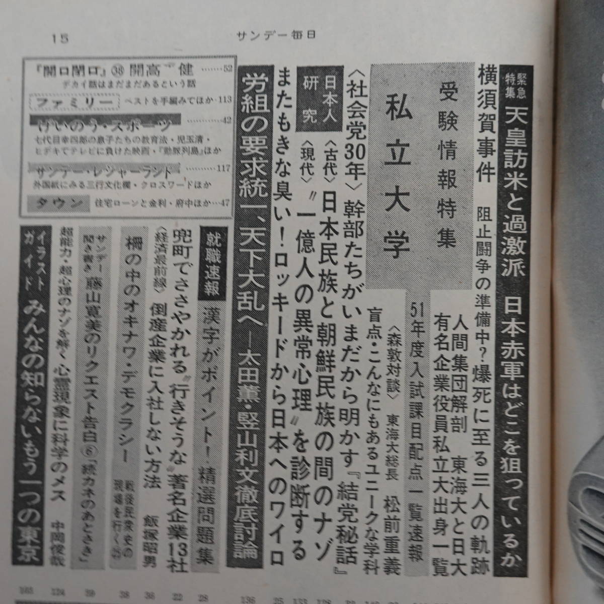 5489サンデー毎日1975年9/21 国際女子ジュアニ体操競技大会 日本赤軍はどこを狙っているか 私立大学受験情報 石川さゆり_画像2