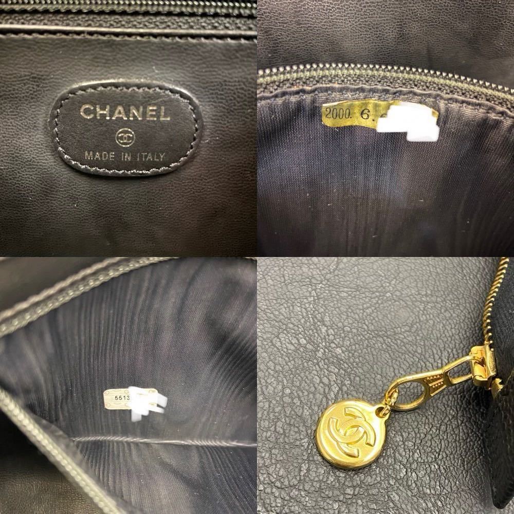 【CHANEL】ヴィンテージ シャネル コスメポーチ 化粧 ポーチ ココマーク キャビアスキン_画像9