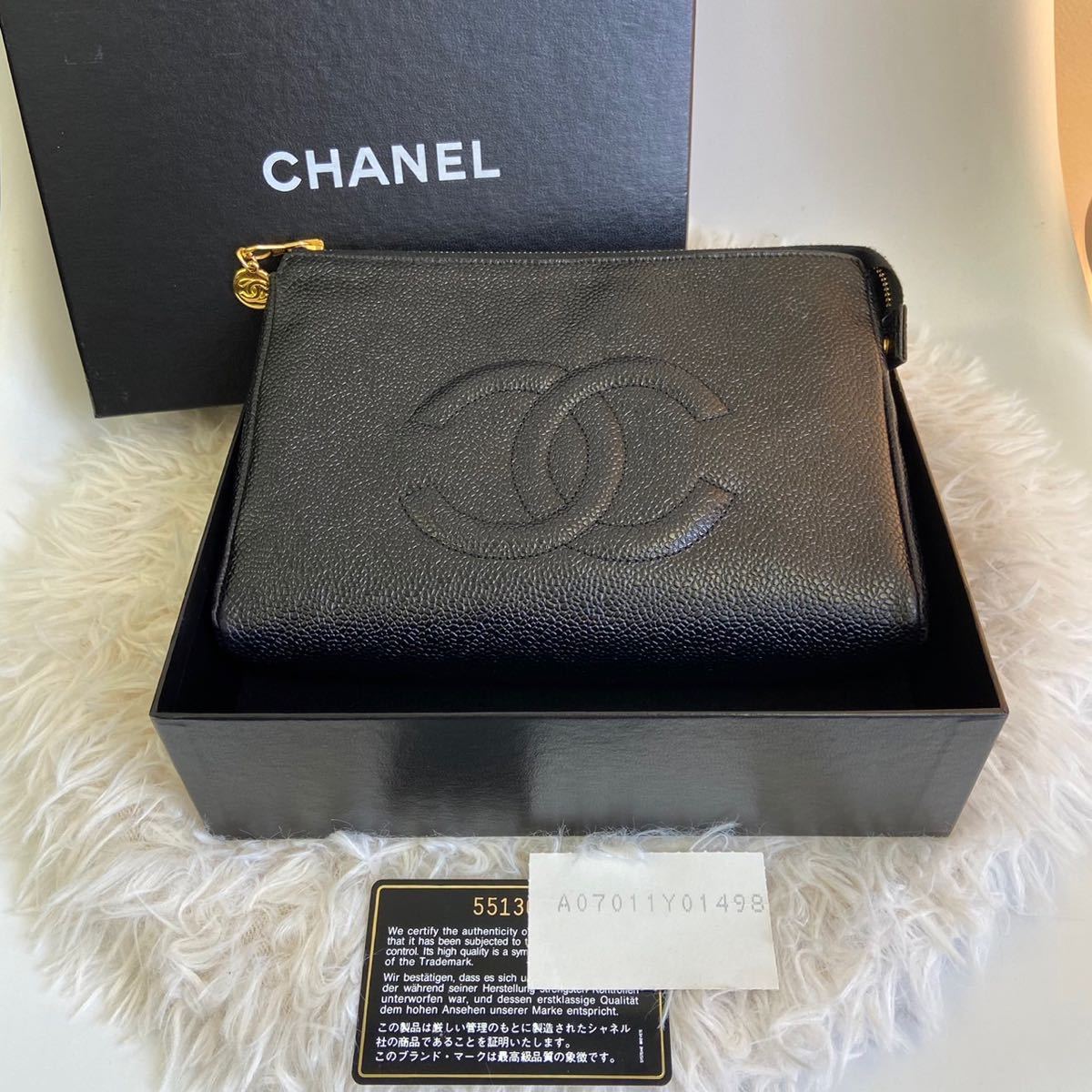 【CHANEL】ヴィンテージ シャネル コスメポーチ 化粧 ポーチ ココマーク キャビアスキン