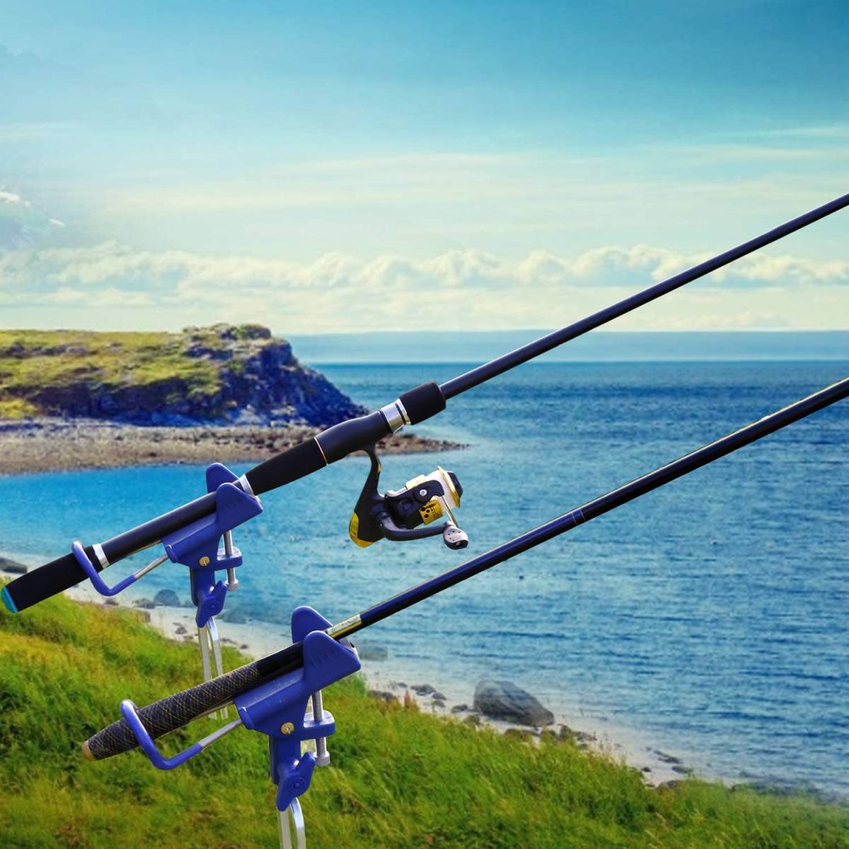 ロッドスタンド 釣り ブラケット竿置き 360度 位置調節可能 海釣 磯釣 青_画像8