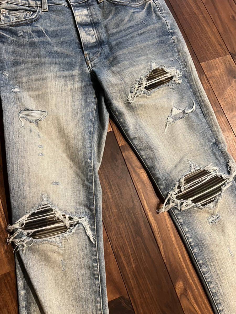 amiri アミリ ショットガン バイカーデニムパンツ 30 スキニー mx1 迷彩 カモフラ レザー denim pantsの画像2