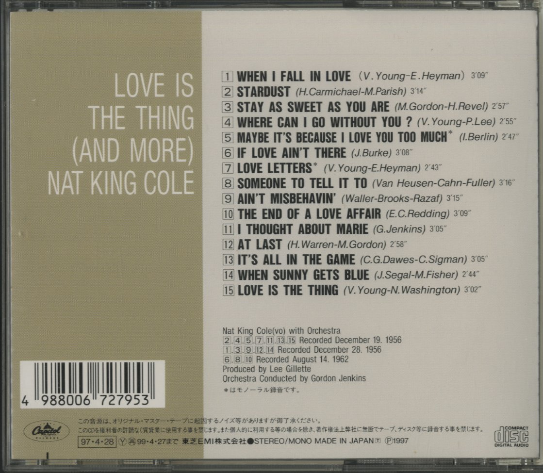 CD/ NAT KING COLE / LOVE IS THE THING (AND MORE) / ナット・キング・コール / 国内盤 ライナー(シミ) TOCJ-6113 30809_画像2