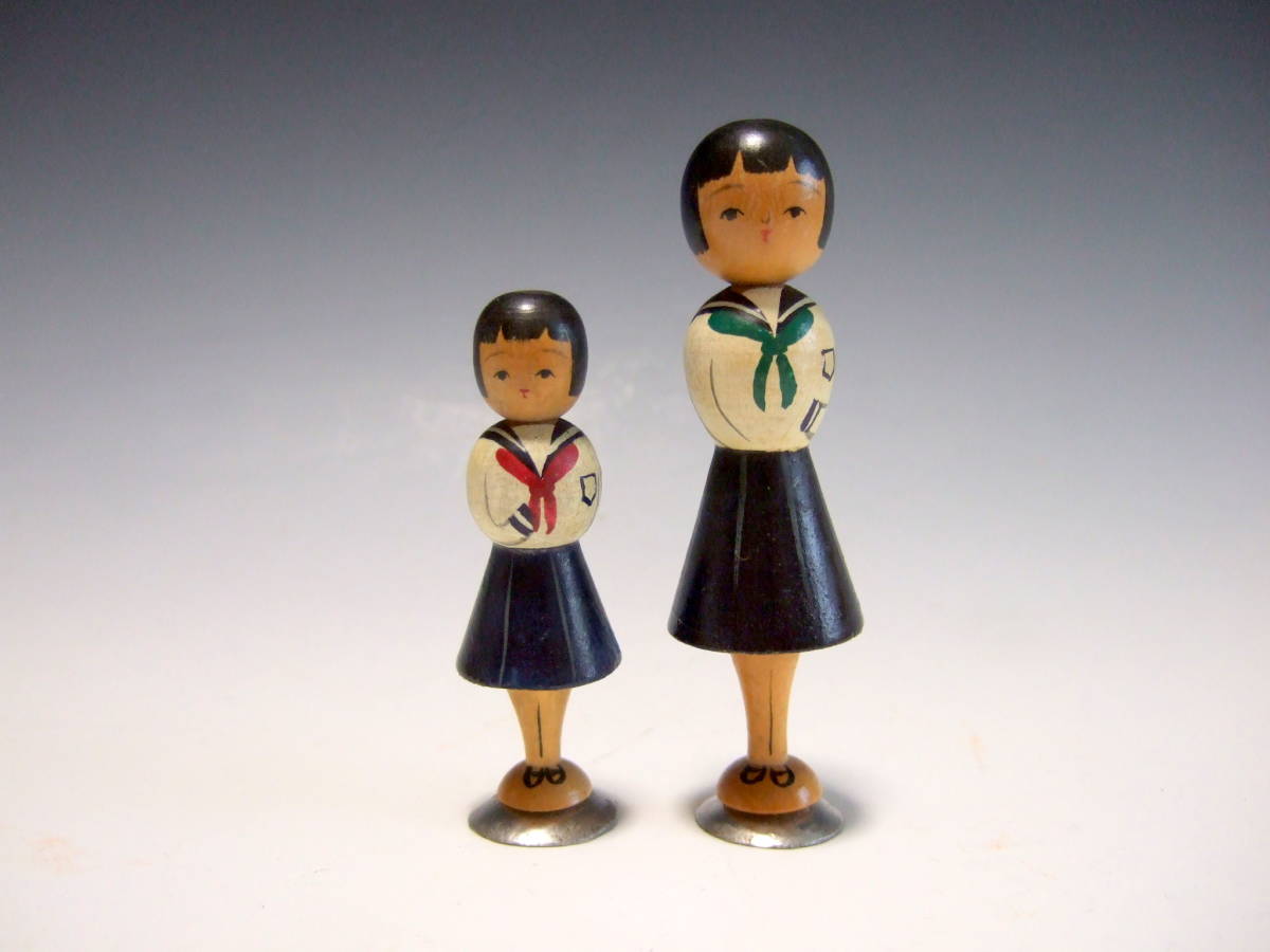 ♪ 珍品 昭和レトロ 常盤木学園高等学校 女学生こけし 2体 ♪ 珍品 昭和レトロ 常盤木学園高等学校 女学生こけし 2体