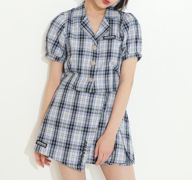 ★新品★ ANAP GiRL アナップガール チェックパフスリーブシャツ、スカート セットアップ_画像1