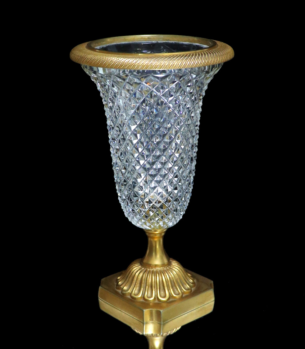 オールド・バカラ(BACCARAT) 1890年頃 ブロンズ装飾 ディアマン・ビゾー 壺 花瓶 金 置物 ゴールド アンティーク 花器 春海商店 切子 義山