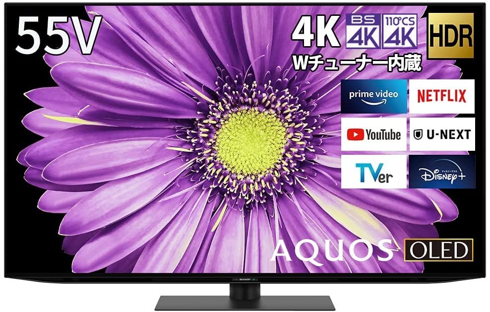 シャープ 4T-C55DQ2 55V型4K有機ELテレビ 地上・BS・110度CSデジタル 4Kダブルチューナー内蔵 倍速対応 Android TV 2023/7~保証有 引取可_画像1