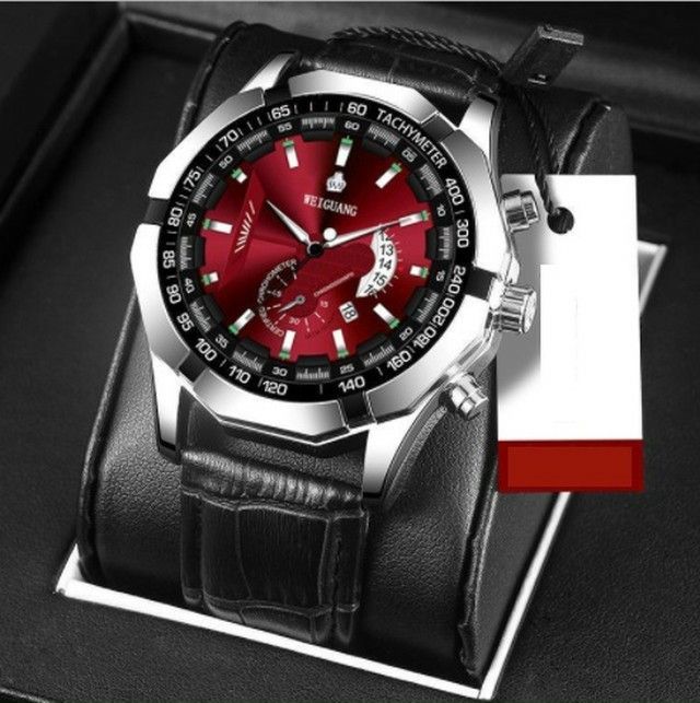 T120 新品 デュアル デイカウント WEIGUAN 腕時計メンズ ラグジュアリーレザー 赤盤