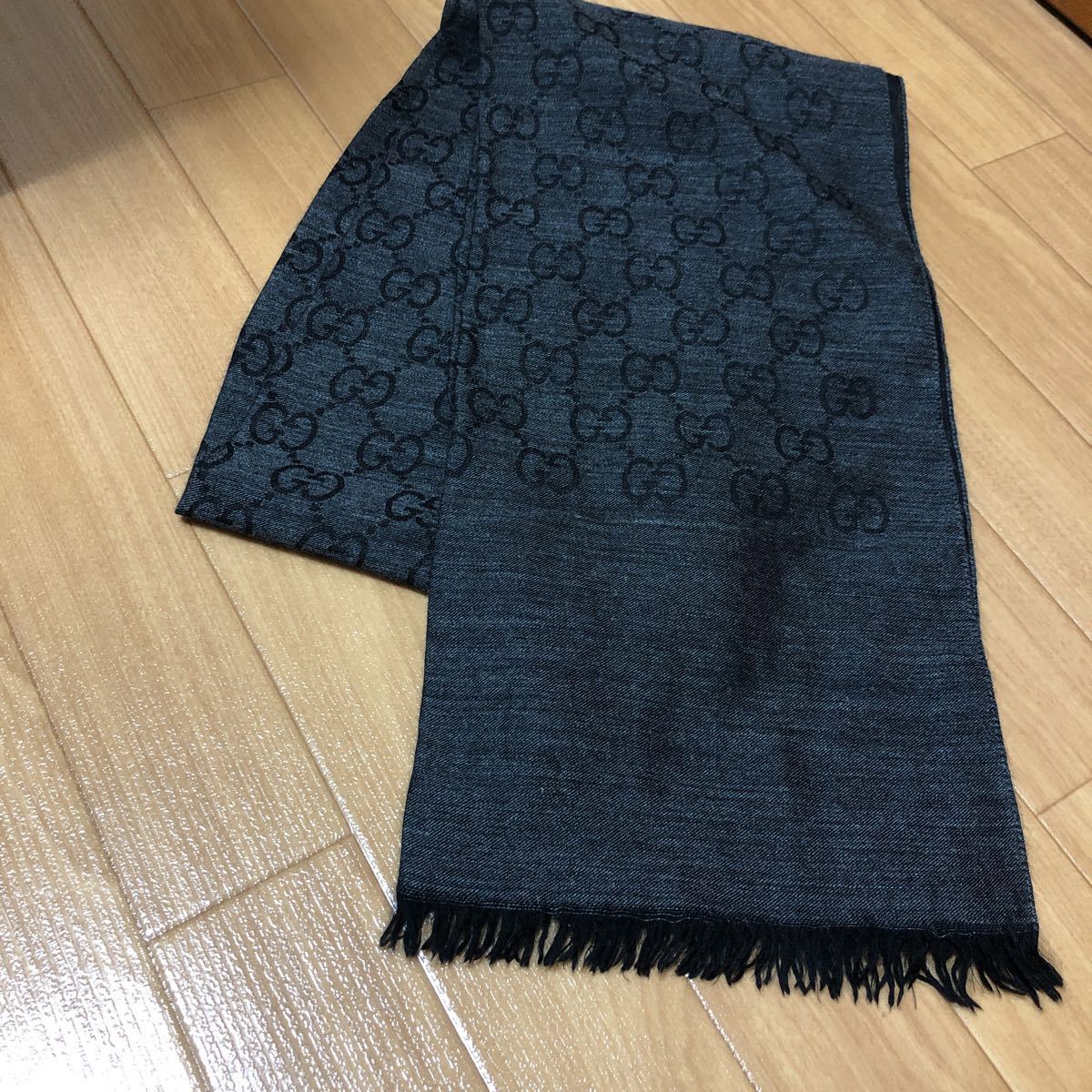 超美品の GUCCI マフラー 新品同様 GG ロゴ 総柄 ストール ビッグロゴ