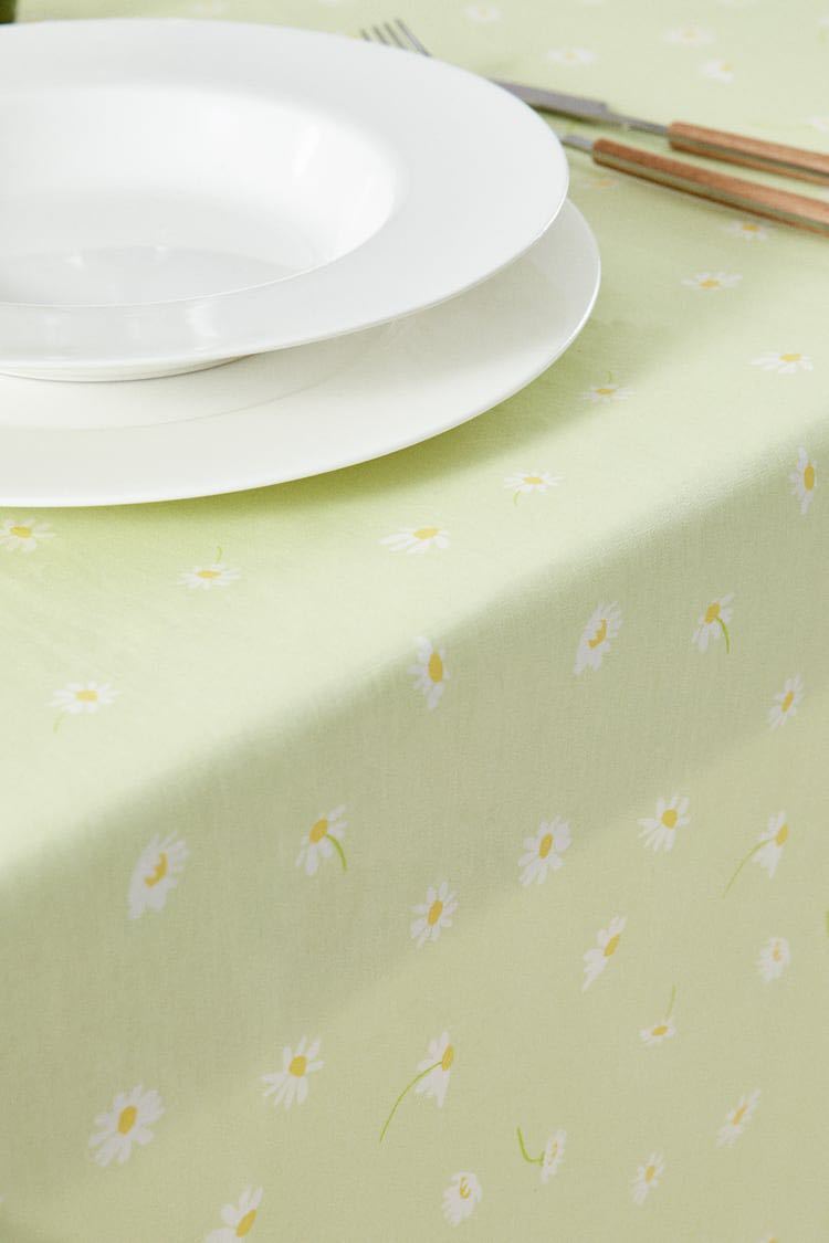  new goods ZARA HOME Zara Home daisy print resin coating tablecloth floral botanical green multi cover waterproof 